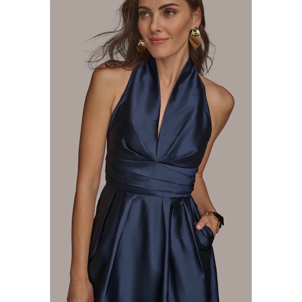New Donna Karan Sleeveless V-Neck Taffeta Midi Cocktail Dress TAFFETA BLUE sz 8 - Picture 4 of 7